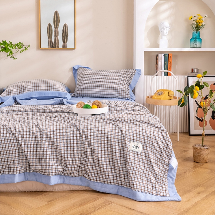 91家纺网 家纺一手货源 找家纺 简色坊 2023新款全棉色织小提花夏凉被小提花 梵西-豆棕