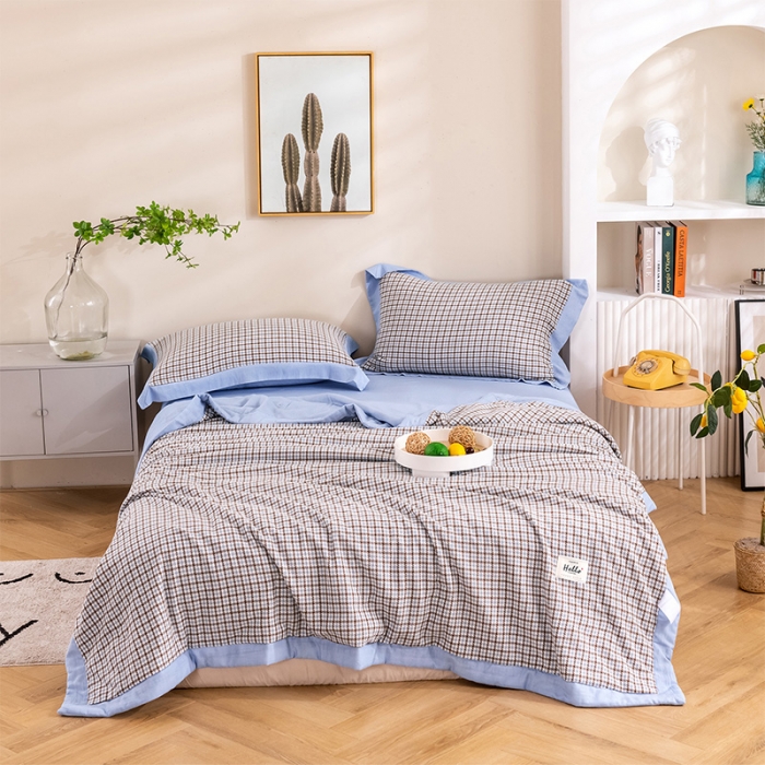 91家纺网 家纺一手货源 找家纺 简色坊 2023新款全棉色织小提花夏凉被小提花 梵西-豆棕