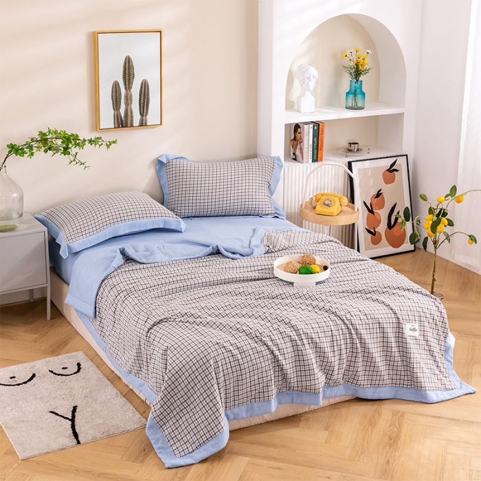 91家纺网 家纺一手货源 找家纺 简色坊 2023新款全棉色织小提花夏凉被小提花 梵西-豆棕