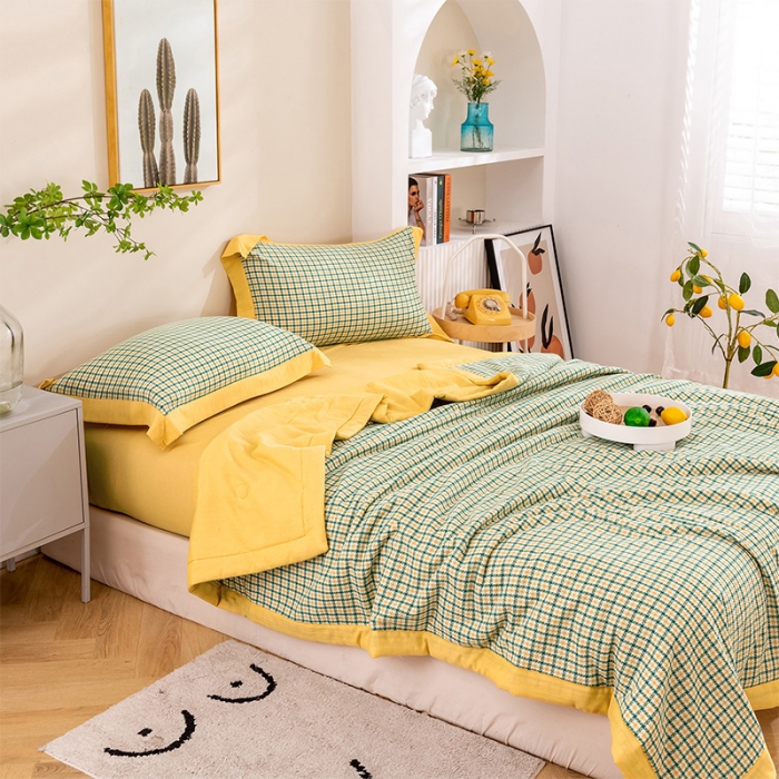 91家纺网 家纺一手货源 找家纺 简色坊 2023新款全棉色织小提花夏凉被小提花 梵西-橄榄绿