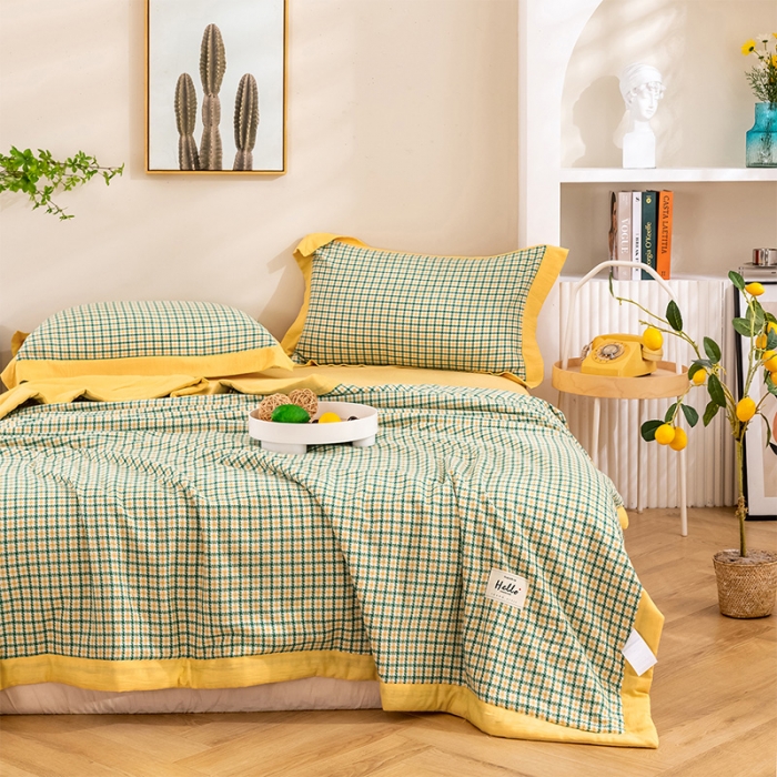 91家纺网 家纺一手货源 找家纺 简色坊 2023新款全棉色织小提花夏凉被小提花 梵西-橄榄绿