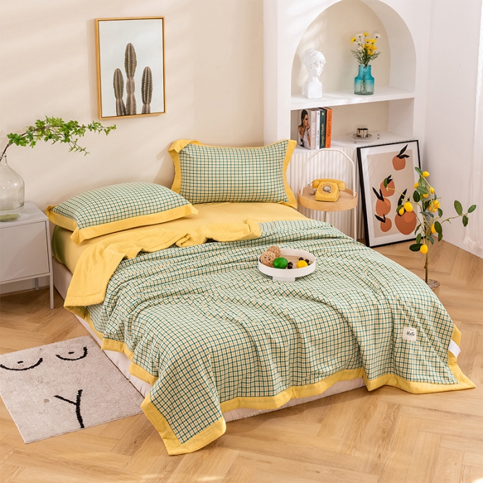 91家纺网 家纺一手货源 找家纺 简色坊 2023新款全棉色织小提花夏凉被小提花 梵西-橄榄绿