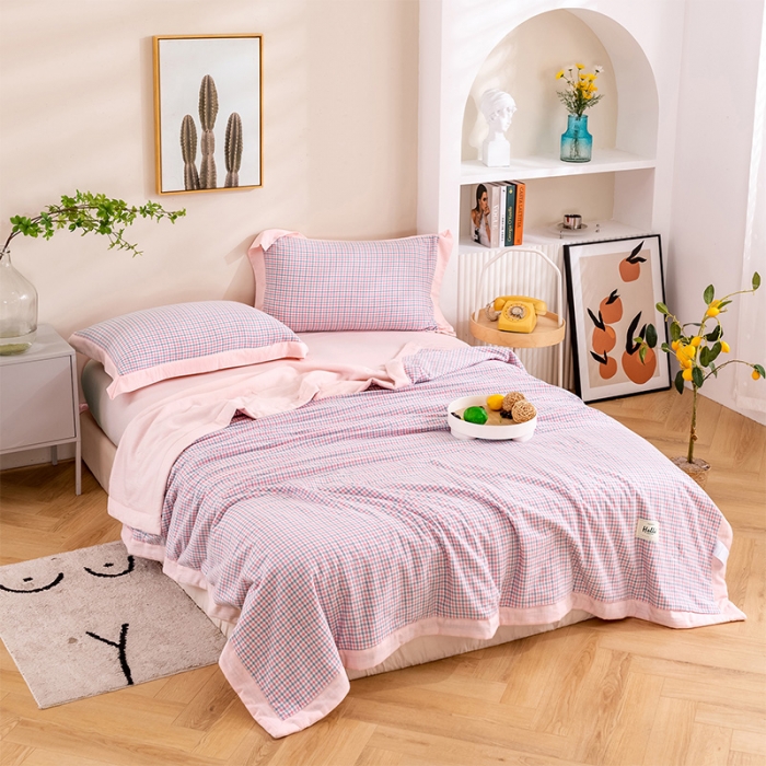 91家纺网 家纺一手货源 找家纺 简色坊 2023新款全棉色织小提花夏凉被小提花 梵西-灰粉