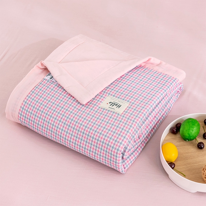 91家纺网 家纺一手货源 找家纺 简色坊 2023新款全棉色织小提花夏凉被小提花 梵西-灰粉