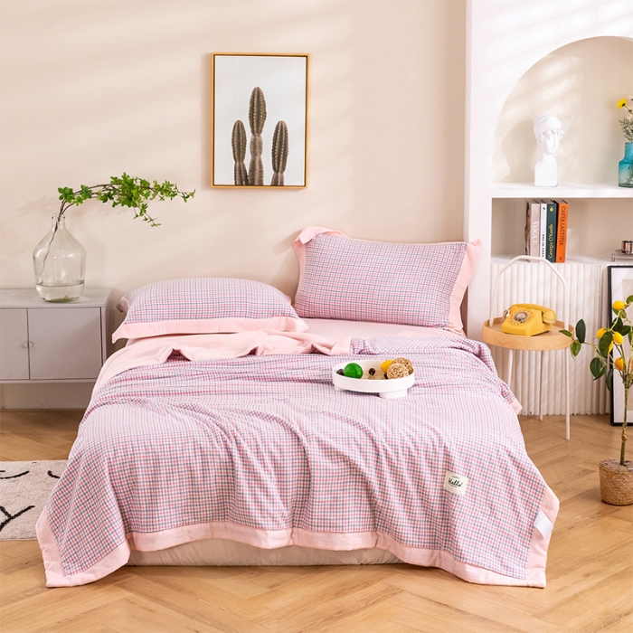 91家纺网 家纺一手货源 找家纺 简色坊 2023新款全棉色织小提花夏凉被小提花 梵西-灰粉