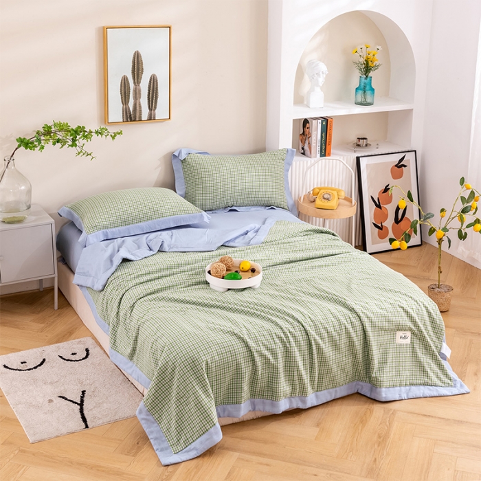 91家纺网 家纺一手货源 找家纺 简色坊 2023新款全棉色织小提花夏凉被小提花 梵西-抹茶绿