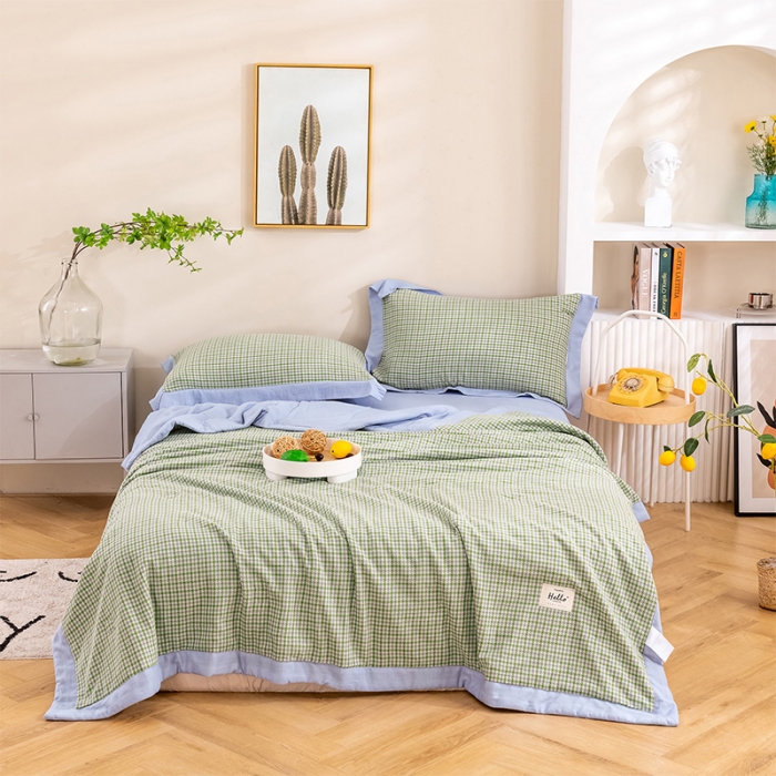 91家纺网 家纺一手货源 找家纺 简色坊 2023新款全棉色织小提花夏凉被小提花 梵西-抹茶绿