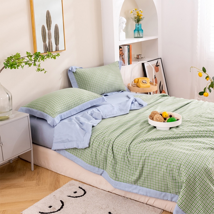 91家纺网 家纺一手货源 找家纺 简色坊 2023新款全棉色织小提花夏凉被小提花 梵西-抹茶绿