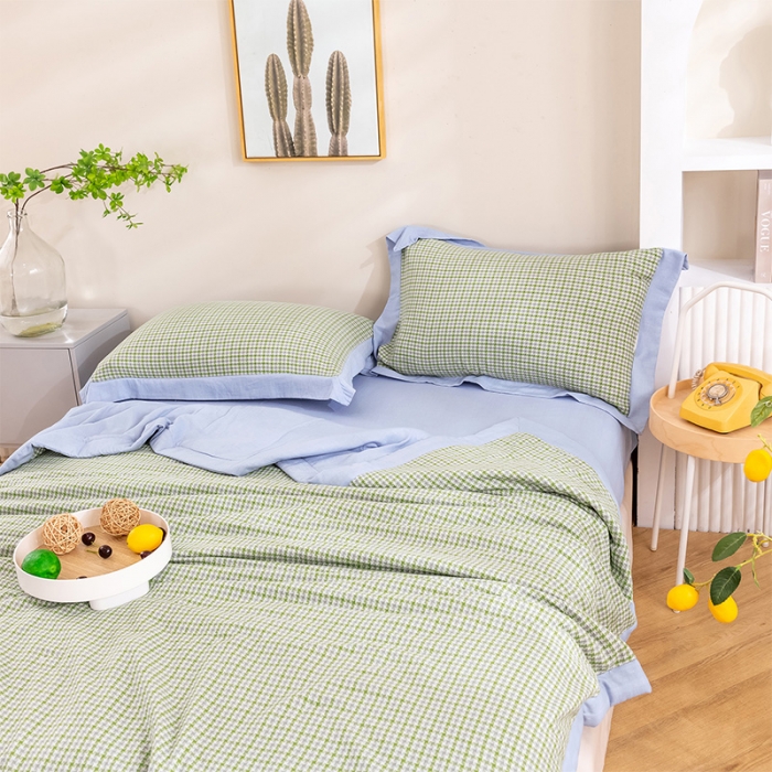 91家纺网 家纺一手货源 找家纺 简色坊 2023新款全棉色织小提花夏凉被小提花 梵西-抹茶绿