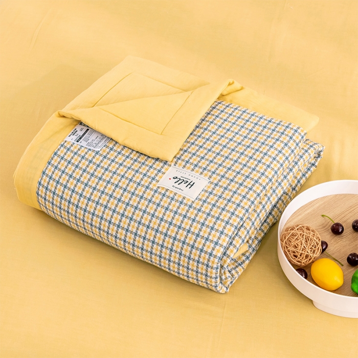 91家纺网 家纺一手货源 找家纺 简色坊 2023新款全棉色织小提花夏凉被小提花 梵西-杏黄