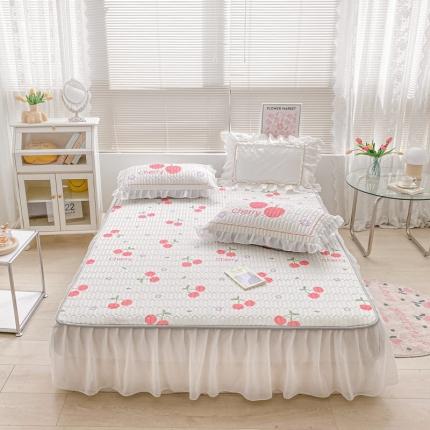 91家纺网 家纺一手货源 找家纺 佰亿莱 2024新款韩版床裙款乳胶凉席三件套 小樱桃