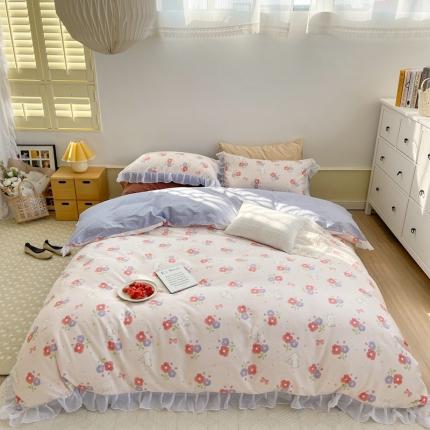 91家纺网 家纺一手货源 找家纺 （总）（床笠不退换）全棉13372新款雪纺纱花边四件套