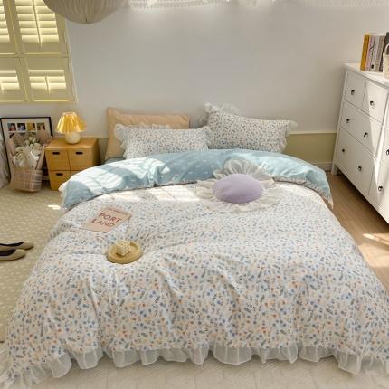 91家纺网 家纺一手货源 找家纺 （床笠不退换）全棉13372新款雪纺纱花边四件套 风铃花