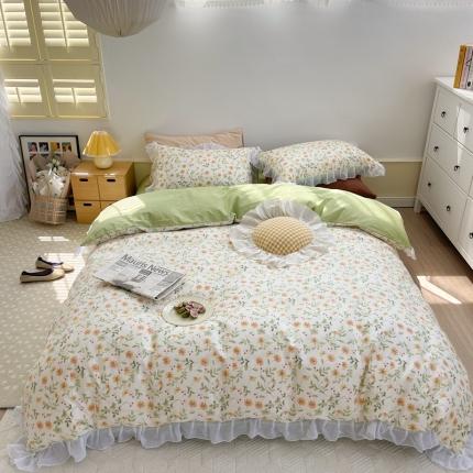 91家纺网 家纺一手货源 找家纺 （床笠不退换）全棉13372新款雪纺纱花边四件套 清芬