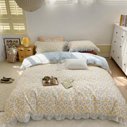 91家纺网 家纺一手货源 找家纺 （总）（床笠不退换）全棉13372新款雪纺纱花边四件套