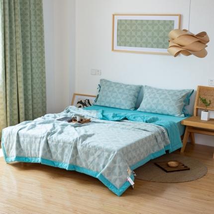 91家纺网 家纺一手货源 找家纺 安莱生活 2022新款双层纱四叶草色织大提花夏被 四叶草兰青