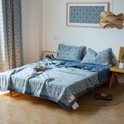 91家纺网 家纺一手货源 找家纺 安莱生活 2022新款双层纱四叶草色织大提花夏被 四叶草深蓝