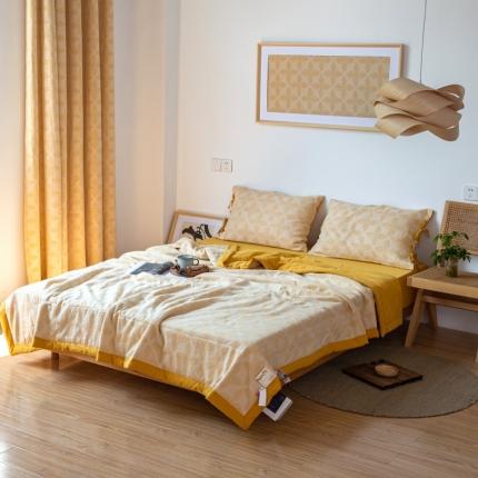 91家纺网 家纺一手货源 找家纺 安莱生活 2022新款双层纱四叶草色织大提花夏被 四叶草姜黄