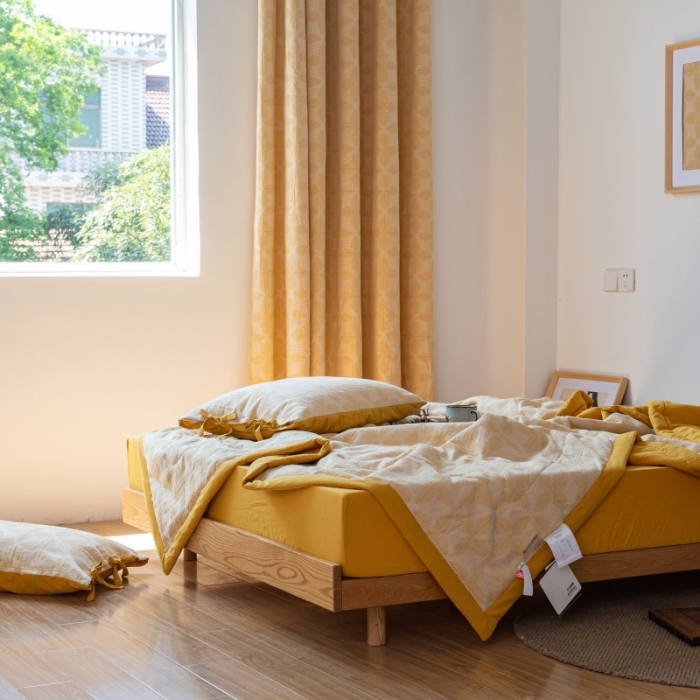 91家纺网 家纺一手货源 找家纺 （总）安莱生活 2023新款双层纱四叶草色织大提花夏被