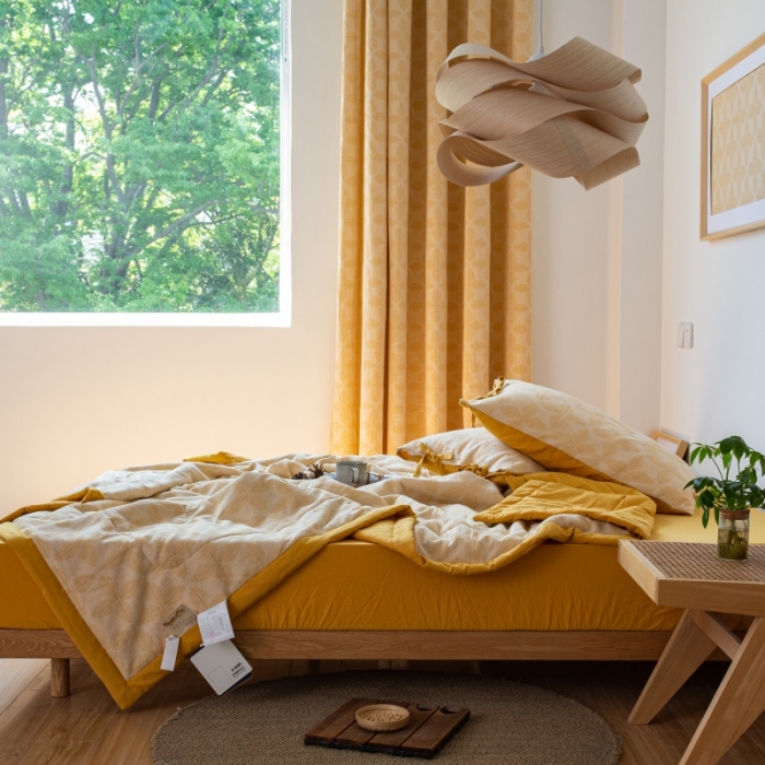 91家纺网 家纺一手货源 找家纺 安莱生活 2022新款双层纱四叶草色织大提花夏被 四叶草姜黄