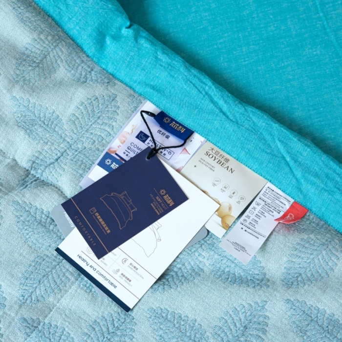 91家纺网 家纺一手货源 找家纺 安莱生活 2022新款双层纱四叶草色织大提花夏被 四叶草兰青