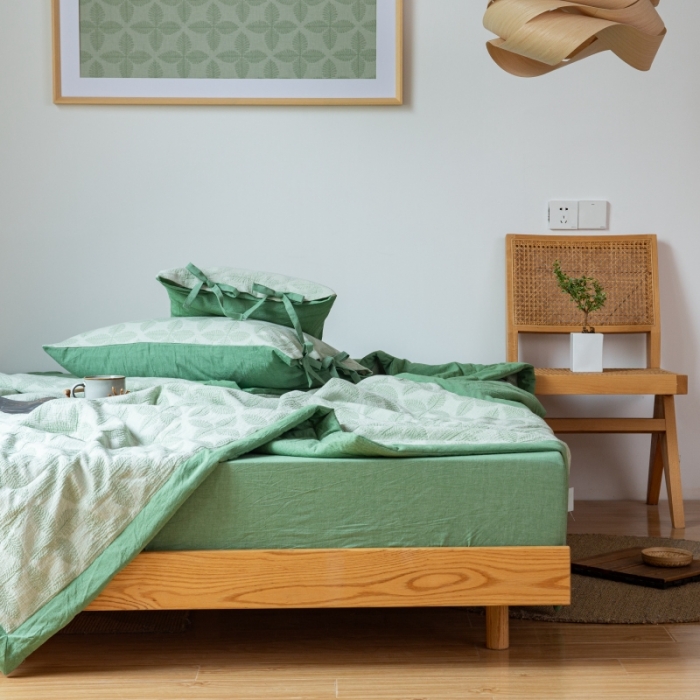 91家纺网 家纺一手货源 找家纺 安莱生活 2022新款双层纱四叶草色织大提花夏被 四叶草嫩绿