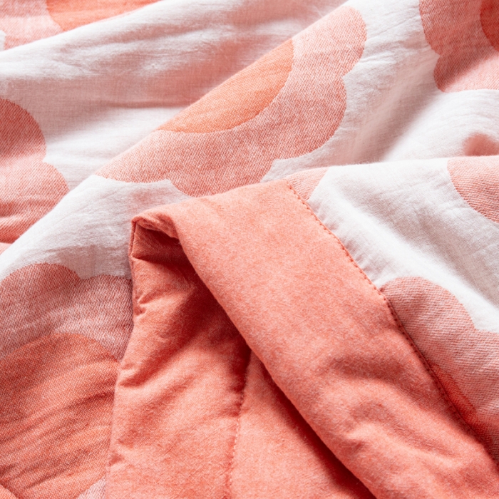 91家纺网 家纺一手货源 找家纺 安莱生活 2022新款双层纱太阳花夏被 太阳花桔红