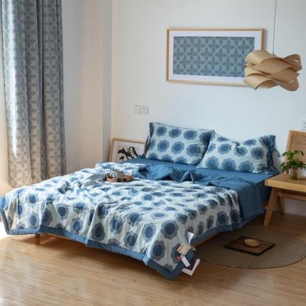 安莱生活 2022新款双层纱太阳花夏被 太阳花深蓝