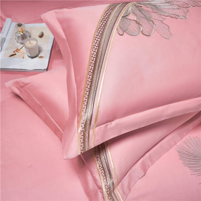 91家纺网 家纺一手货源 找家纺 宏羽纺 2022新款100s刺绣长绒棉四件套 莫妮卡-豆沙粉