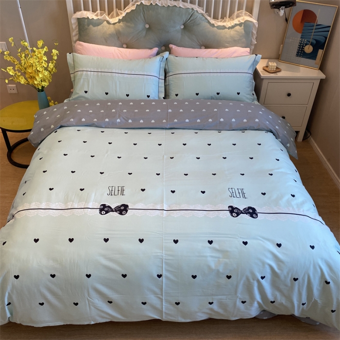 91家纺网 家纺一手货源 找家纺 棉生活 2021新款全棉铂金棉小资系列四件套 叠心恋蓝