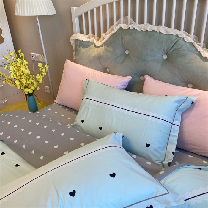 91家纺网 家纺一手货源 找家纺 棉生活 2021新款全棉铂金棉小资系列四件套 叠心恋蓝