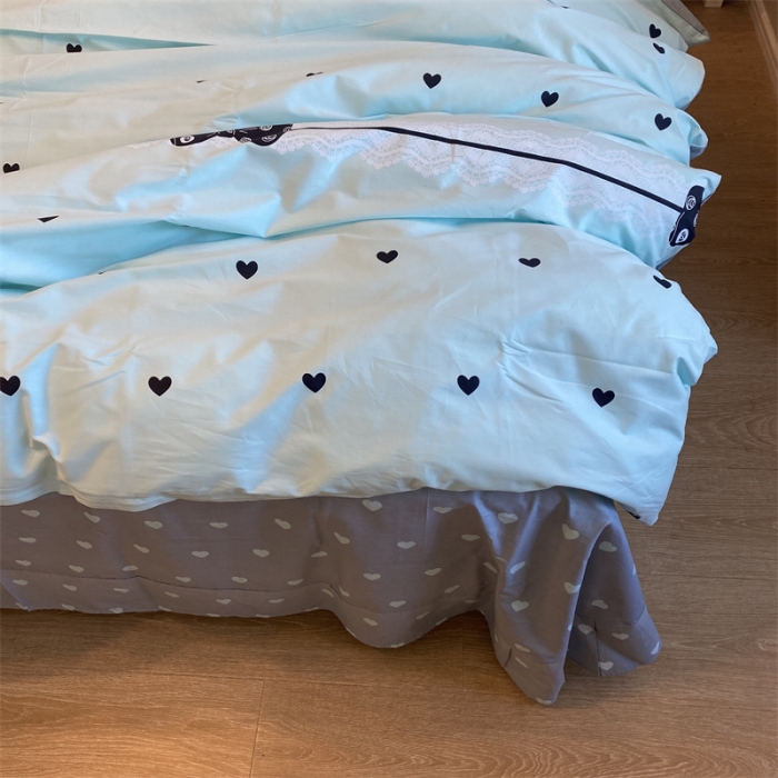 91家纺网 家纺一手货源 找家纺 棉生活 2021新款全棉铂金棉小资系列四件套 叠心恋蓝