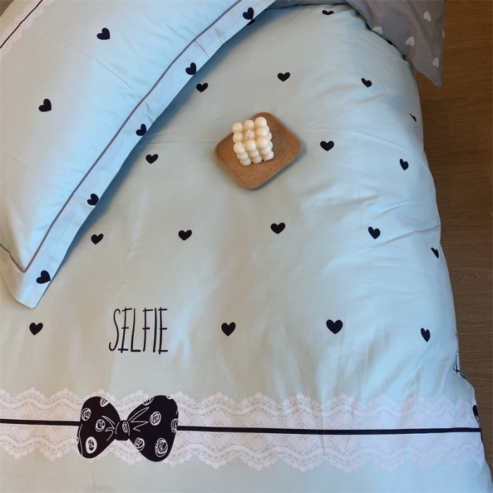 91家纺网 家纺一手货源 找家纺 棉生活 2021新款全棉铂金棉小资系列四件套 叠心恋蓝