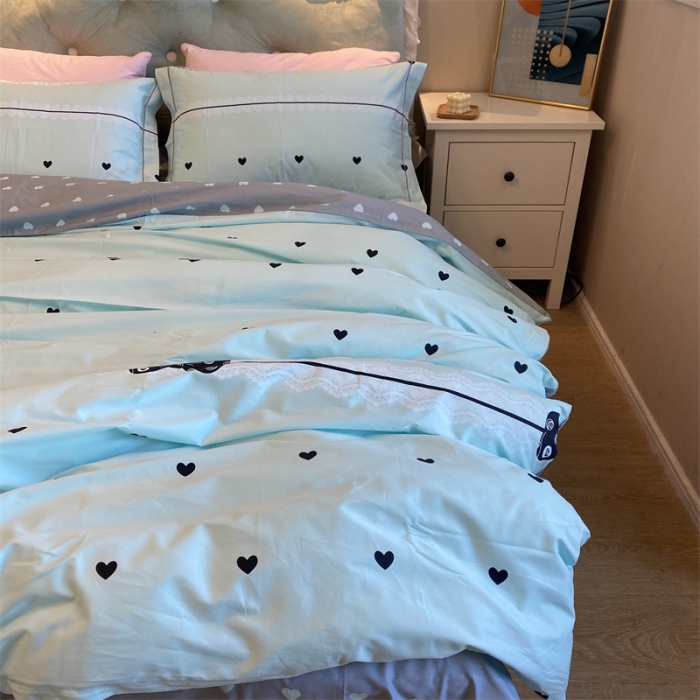 91家纺网 家纺一手货源 找家纺 棉生活 2021新款全棉铂金棉小资系列四件套 叠心恋蓝
