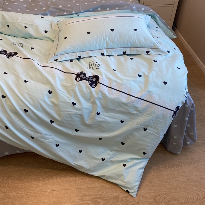 91家纺网 家纺一手货源 找家纺 棉生活 2021新款全棉铂金棉小资系列四件套 叠心恋蓝