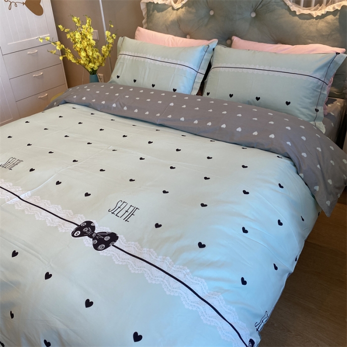 91家纺网 家纺一手货源 找家纺 棉生活 2021新款全棉铂金棉小资系列四件套 叠心恋蓝