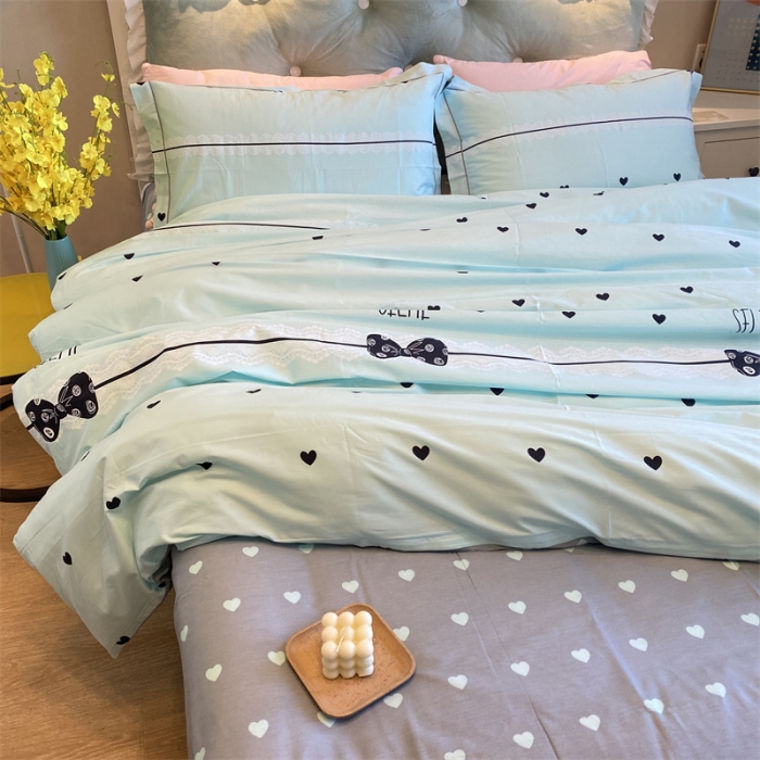 91家纺网 家纺一手货源 找家纺 棉生活 2021新款全棉铂金棉小资系列四件套 叠心恋蓝