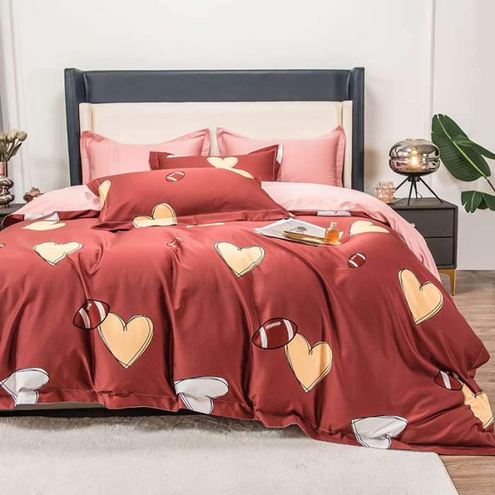 91家纺网 家纺一手货源 找家纺 品乐 2023新100支云锦臻丝高清数码长绒棉四件套 爱心酒