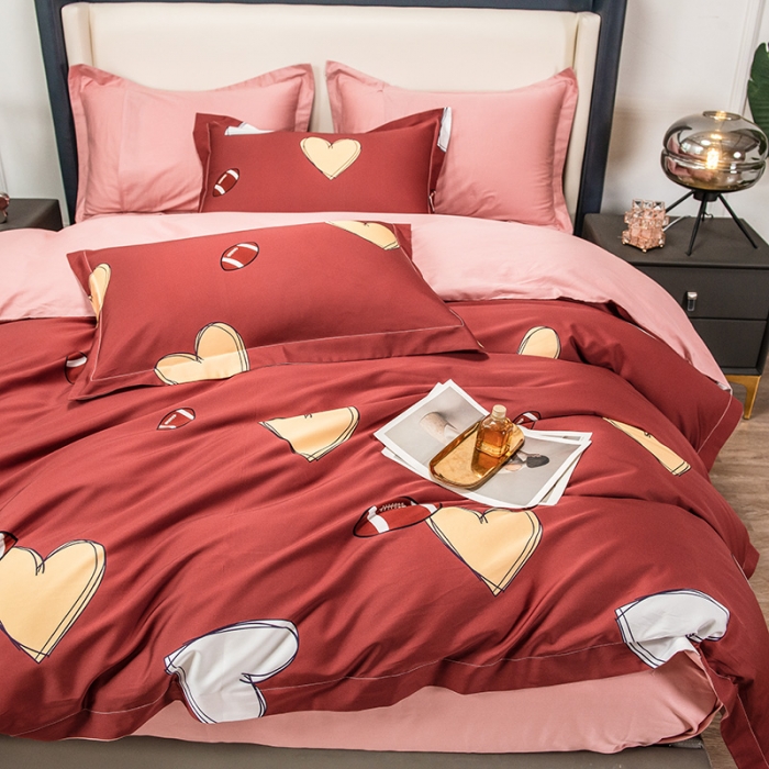 91家纺网 家纺一手货源 找家纺 品乐 2023新100支云锦臻丝高清数码长绒棉四件套 爱心酒