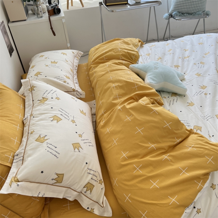 91家纺网 家纺一手货源 找家纺 棉生活 2021新款全棉铂金棉小资系列四件套 小皇冠