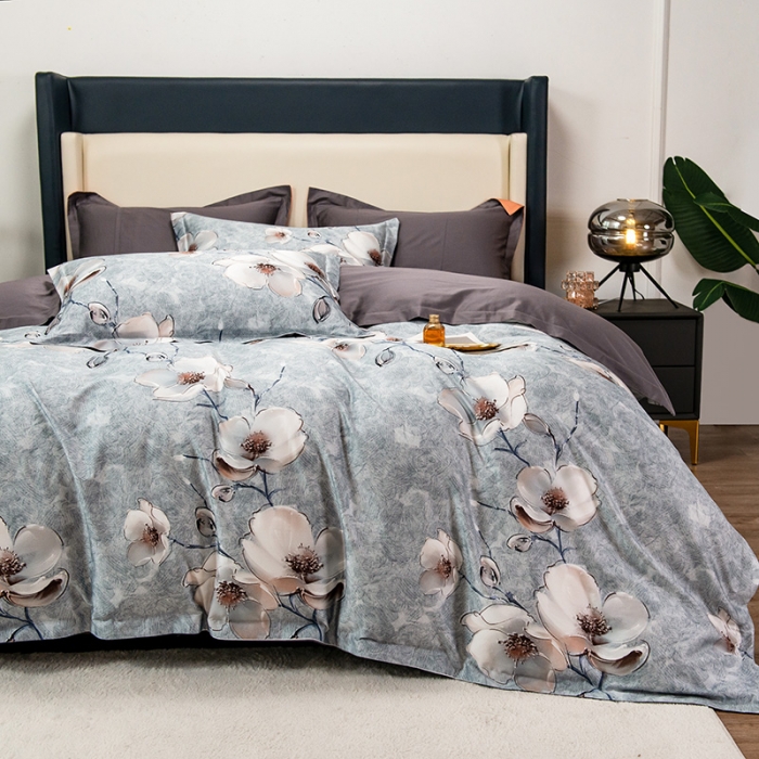 91家纺网 家纺一手货源 找家纺 品乐 2023新100支云锦臻丝高清数码长绒棉四件套 彼岸花