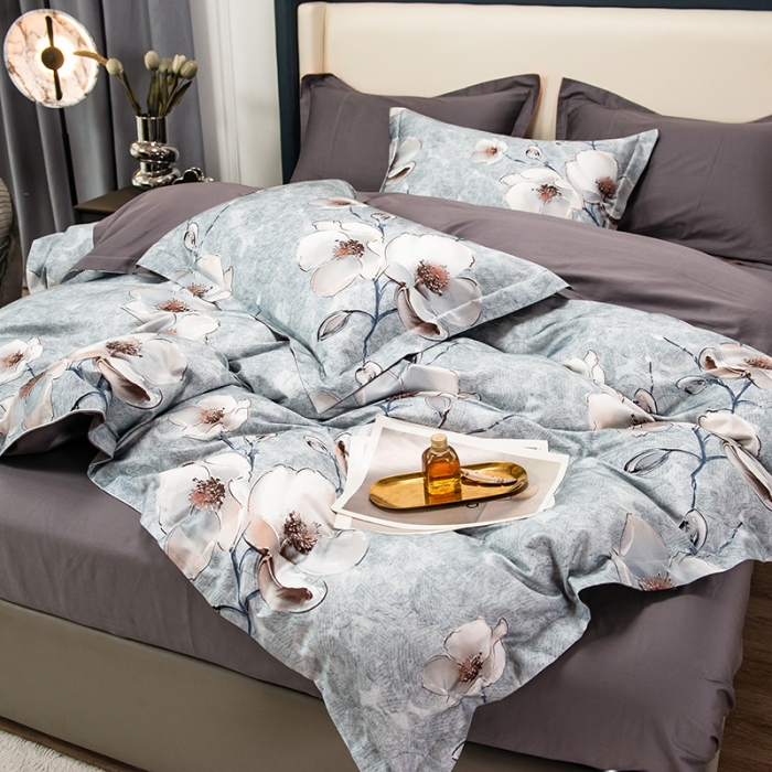 91家纺网 家纺一手货源 找家纺 品乐 2023新100支云锦臻丝高清数码长绒棉四件套 彼岸花