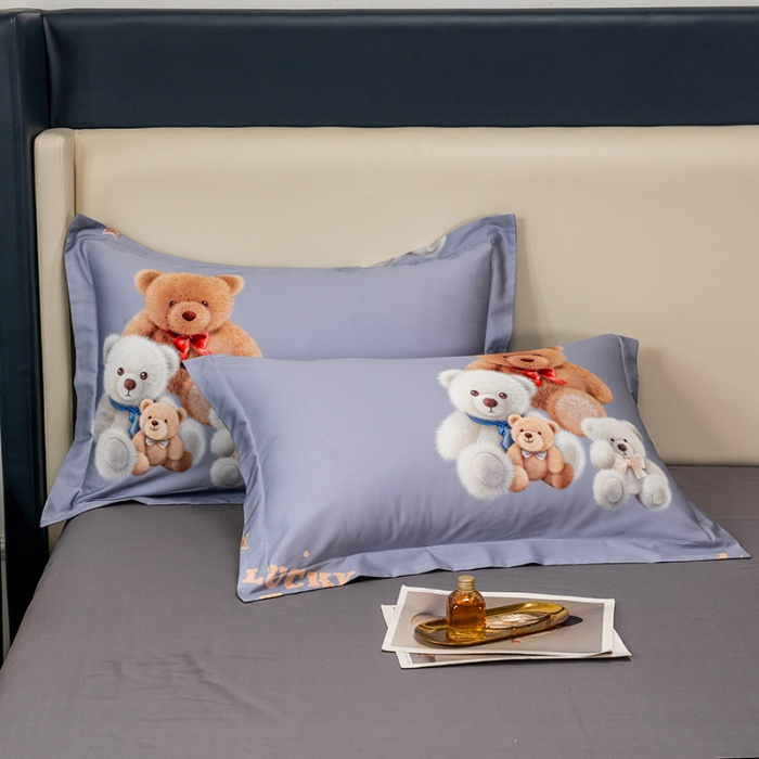 91家纺网 家纺一手货源 找家纺 品乐2023新100支云锦臻丝高清数码长绒棉四件套 可爱熊灰