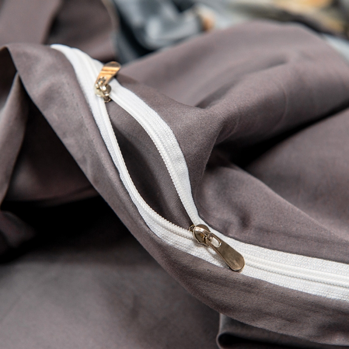 91家纺网 家纺一手货源 找家纺 品乐 2023新100支云锦臻丝高清长绒棉四件套 临风叶树灰