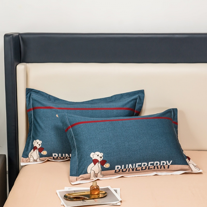 91家纺网 家纺一手货源 找家纺 品乐 2023新100支云锦臻丝高清长绒棉四件套 泰迪熊-蓝