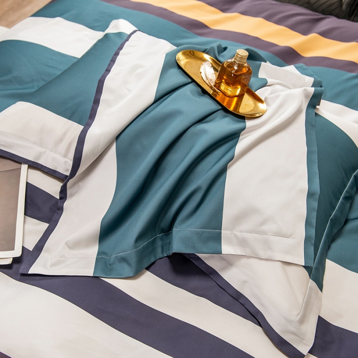 91家纺网 家纺一手货源 找家纺 品乐2023新100支云锦臻丝高清数码长绒棉四件套 唯 一蓝