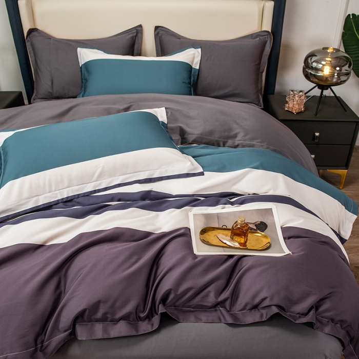 91家纺网 家纺一手货源 找家纺 品乐2023新100支云锦臻丝高清数码长绒棉四件套 唯 一蓝