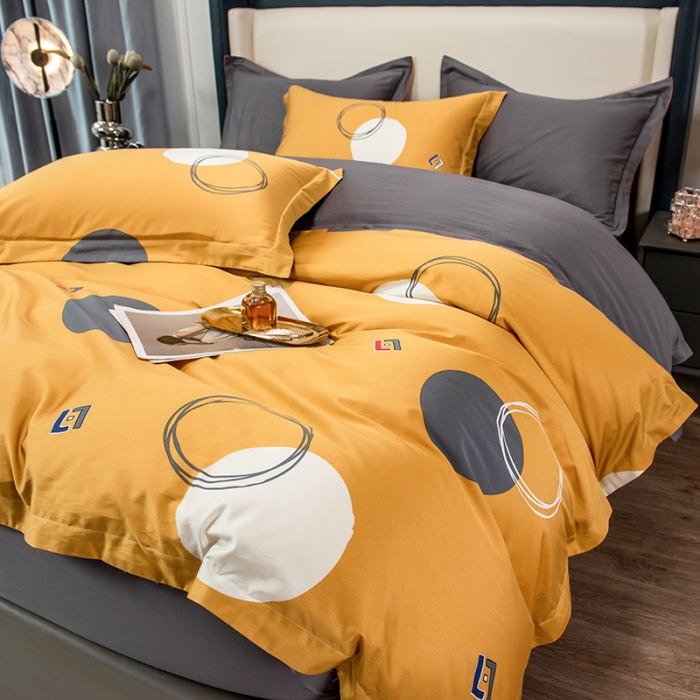 91家纺网 家纺一手货源 找家纺 品乐 2023新100支云锦臻丝高清数码长绒棉四件套 圆融黄