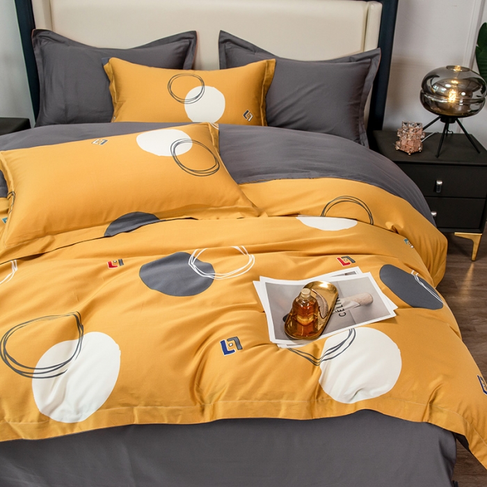 91家纺网 家纺一手货源 找家纺 品乐 2023新100支云锦臻丝高清数码长绒棉四件套 圆融黄