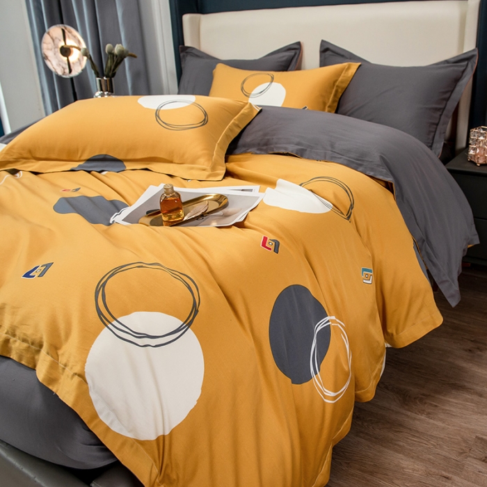 91家纺网 家纺一手货源 找家纺 品乐 2023新100支云锦臻丝高清数码长绒棉四件套 圆融黄